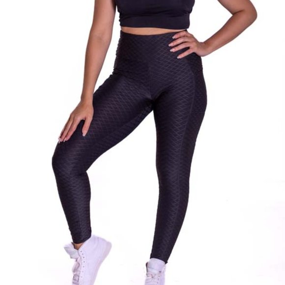 teecart Pants - High-Waisted Bubble Yoga Athletic Hip Pockets Black Leggings
